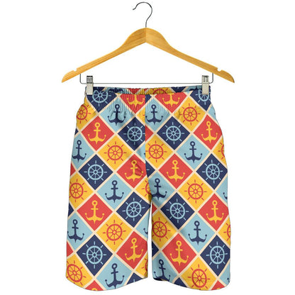 Nautical Pattern Design Themed Print Mens Shorts-JTAMIGO.COM