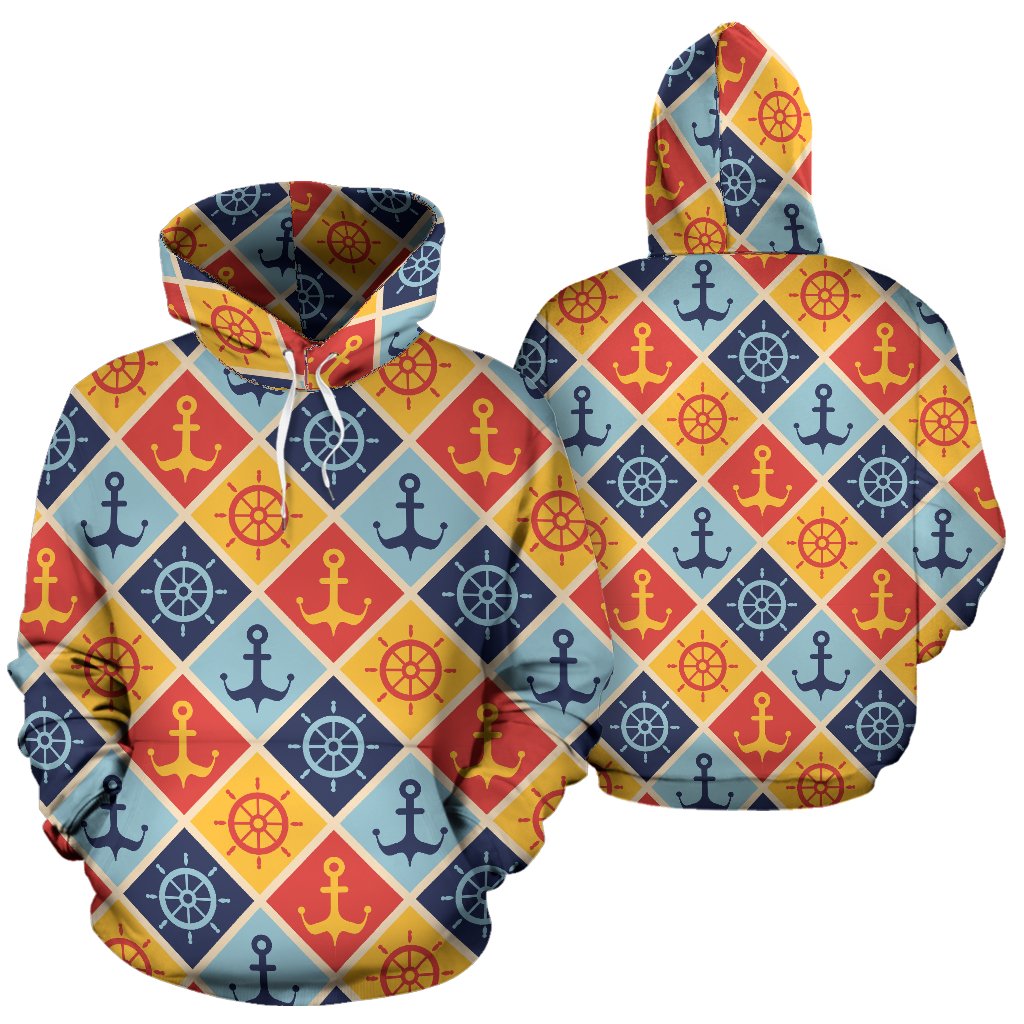 Nautical Pattern Design Themed Print Pullover Hoodie