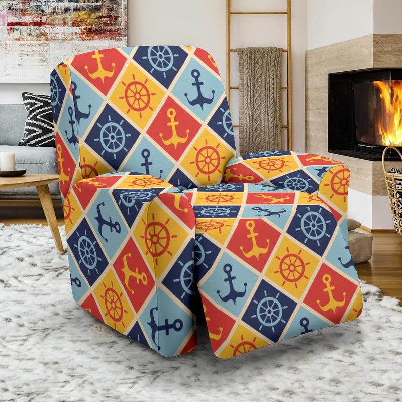 Nautical Pattern Design Themed Print Recliner Slipcover-JTAMIGO.COM