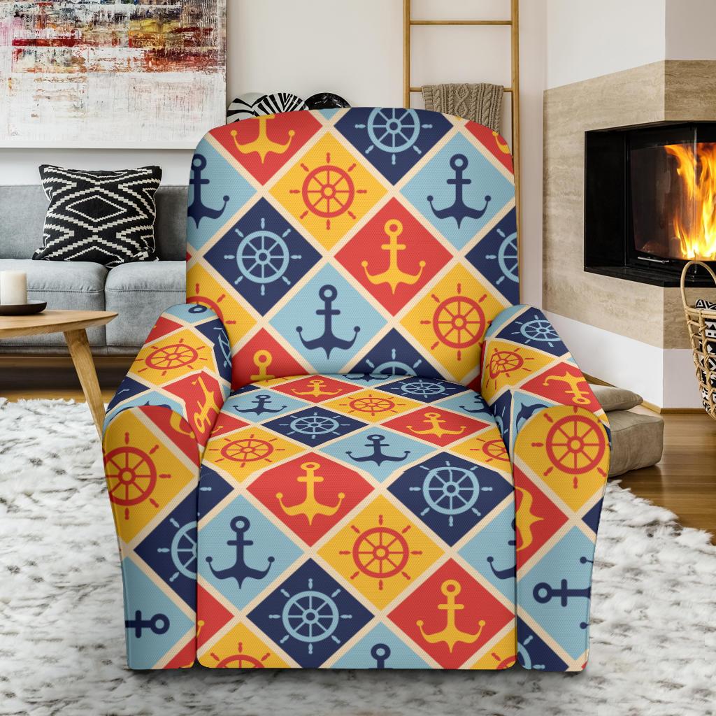 Nautical Pattern Design Themed Print Single Sofa Slipcover -JTAMIGO.COM