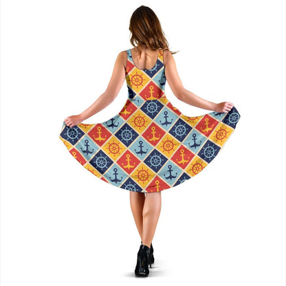 Nautical Pattern Design Themed Print Sleeveless Dress