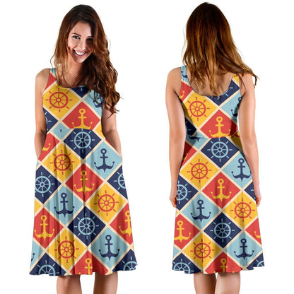 Nautical Pattern Design Themed Print Sleeveless Dress