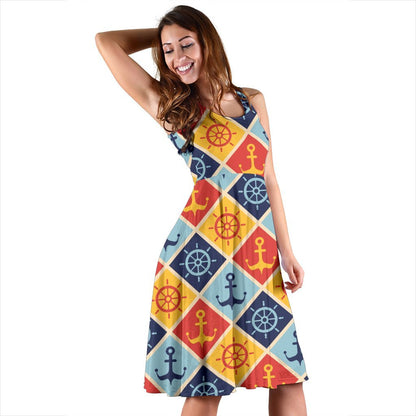 Nautical Pattern Design Themed Print Sleeveless Dress