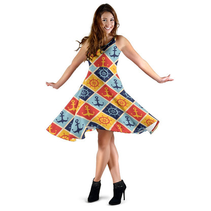 Nautical Pattern Design Themed Print Sleeveless Dress