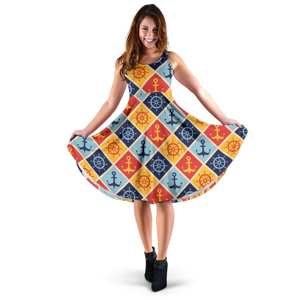 Nautical Pattern Design Themed Print Sleeveless Dress
