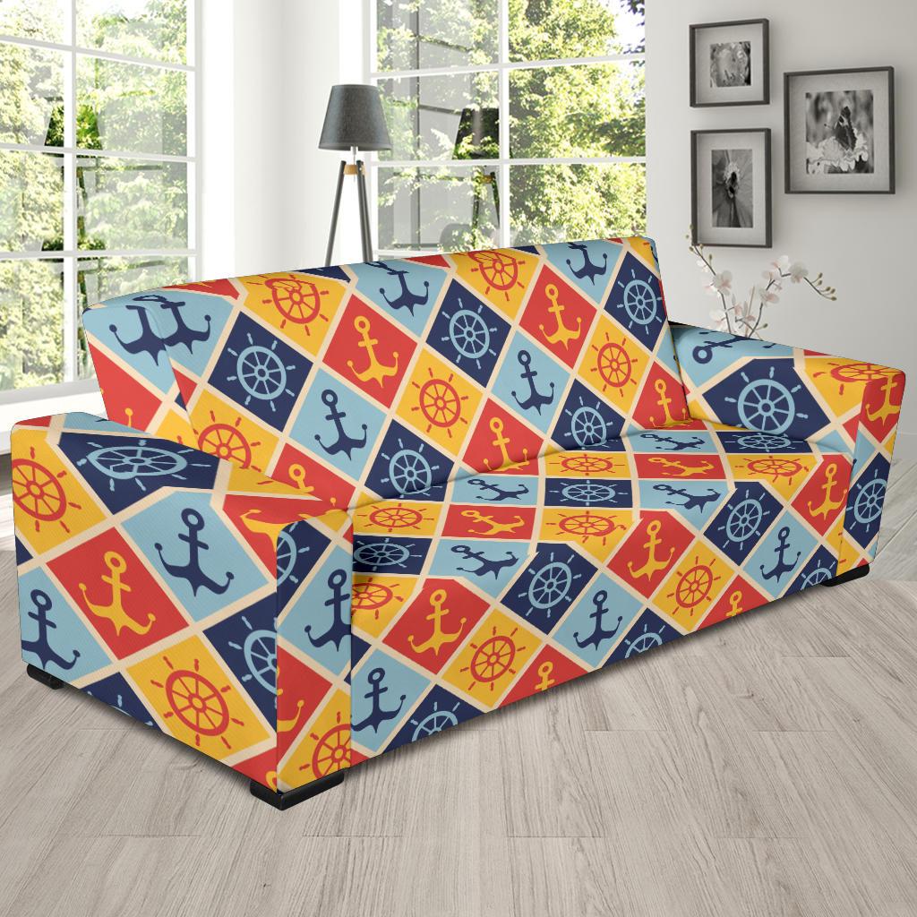 Nautical Pattern Design Themed Print Sofa Slipcover-JTAMIGO.COM