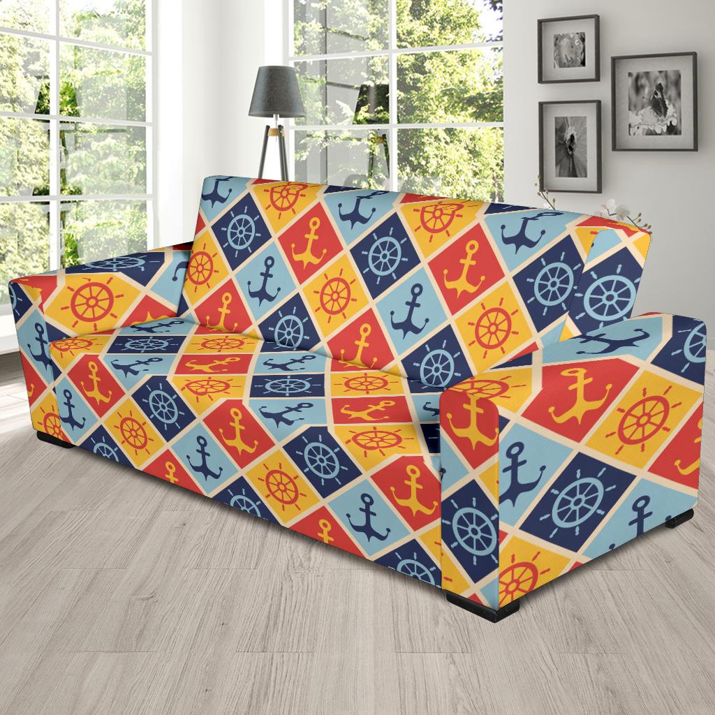 Nautical Pattern Design Themed Print Sofa Slipcover-JTAMIGO.COM
