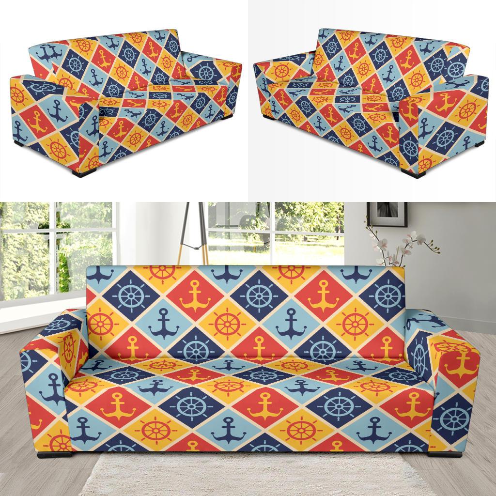 Nautical Pattern Design Themed Print Sofa Slipcover-JTAMIGO.COM