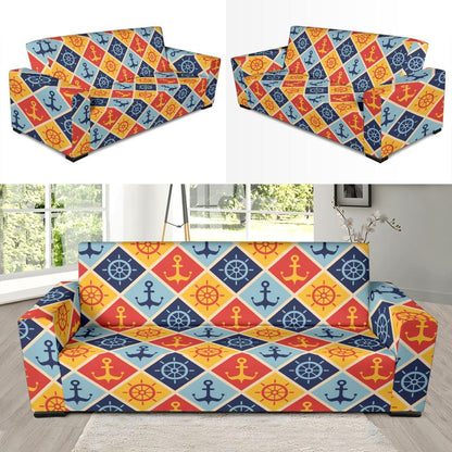 Nautical Pattern Design Themed Print Sofa Slipcover-JTAMIGO.COM