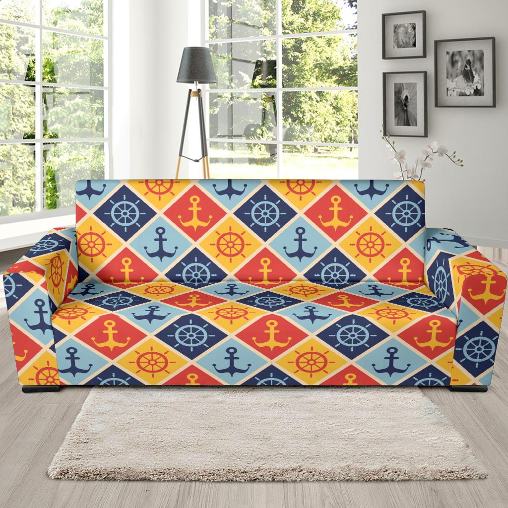 Nautical Pattern Design Themed Print Sofa Slipcover-JTAMIGO.COM
