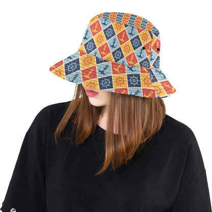 Nautical Pattern Design Themed Print Unisex Bucket Hat