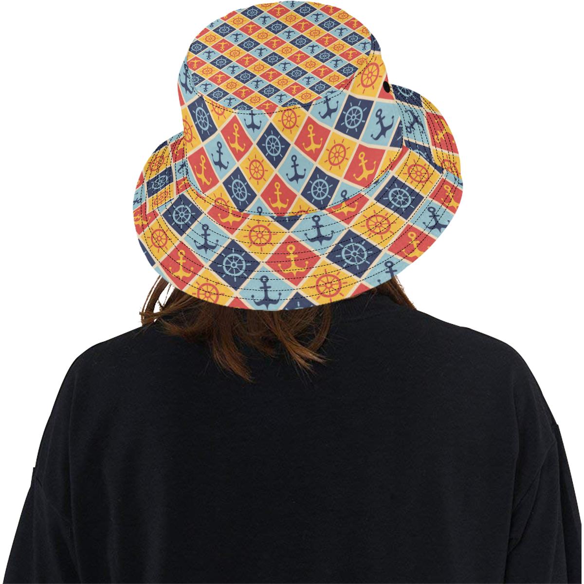 Nautical Pattern Design Themed Print Unisex Bucket Hat