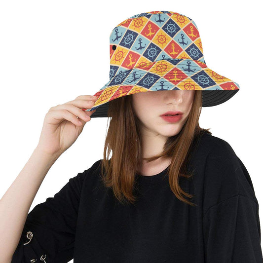 Nautical Pattern Design Themed Print Unisex Bucket Hat