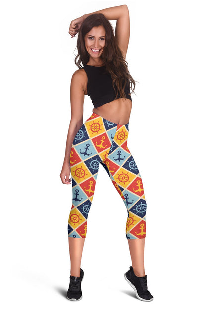 Nautical Pattern Design Themed Print Women Capris