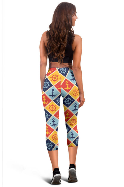 Nautical Pattern Design Themed Print Women Capris