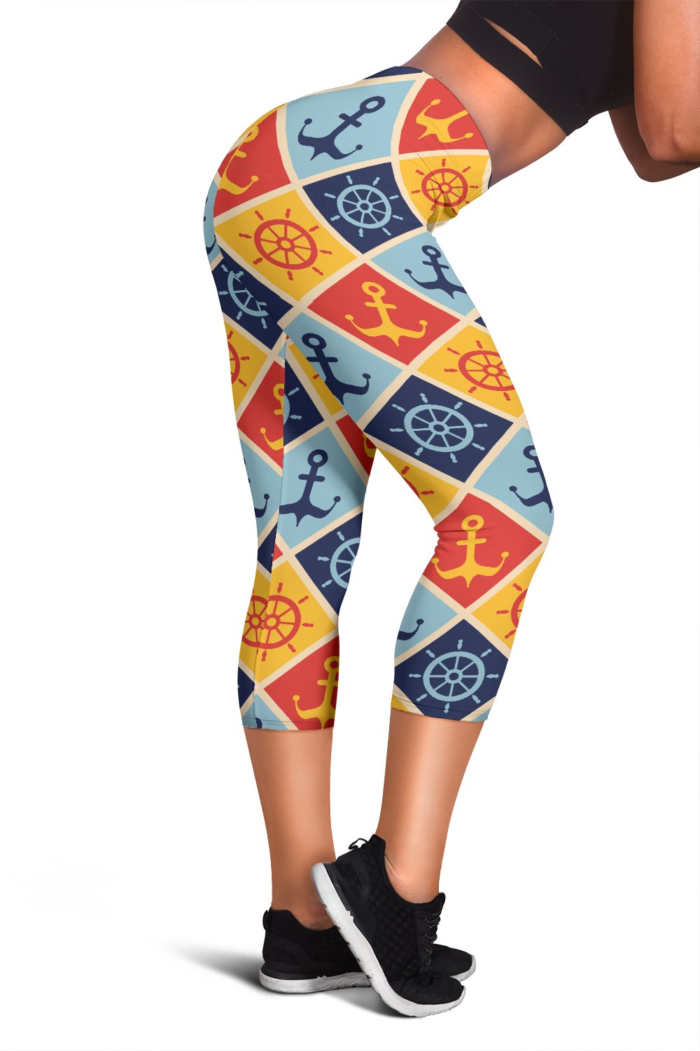 Nautical Pattern Design Themed Print Women Capris