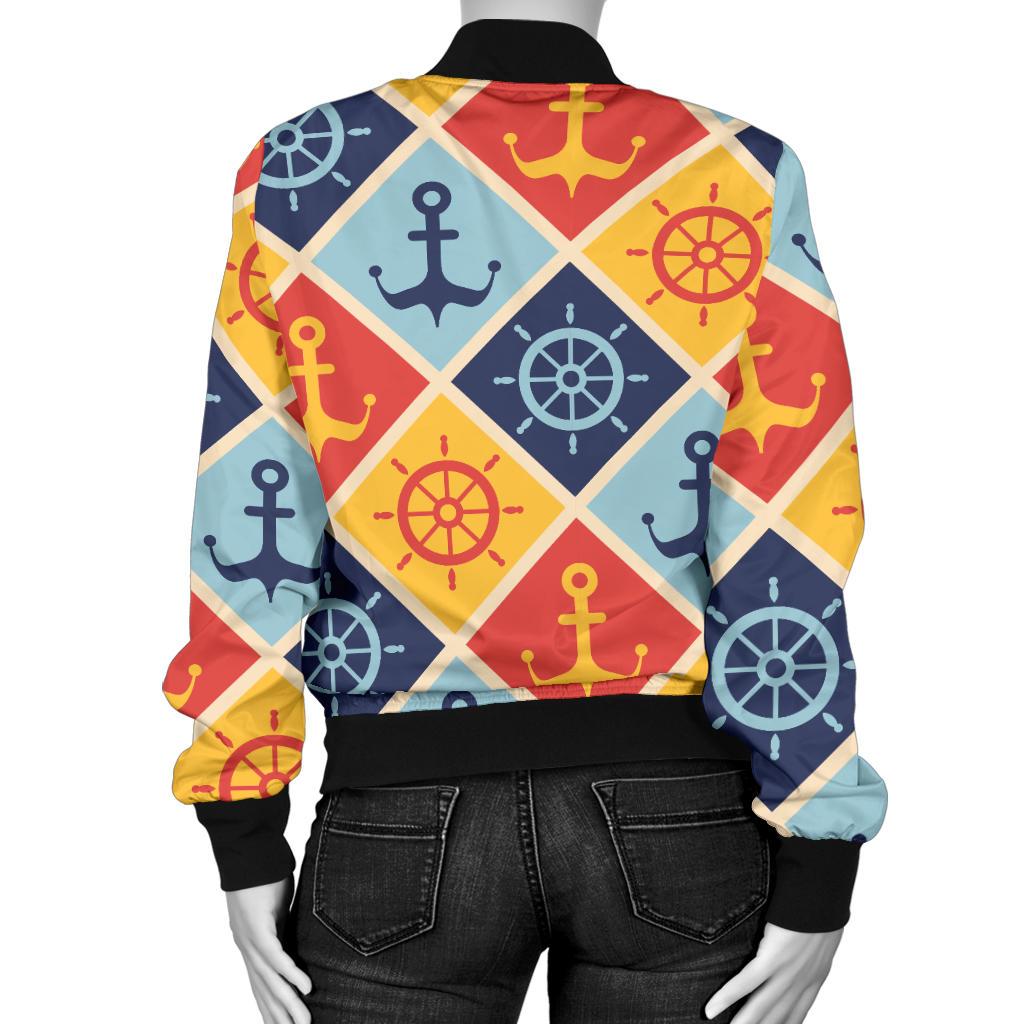 Nautical Pattern Design Themed Print Women Casual Bomber Jacket