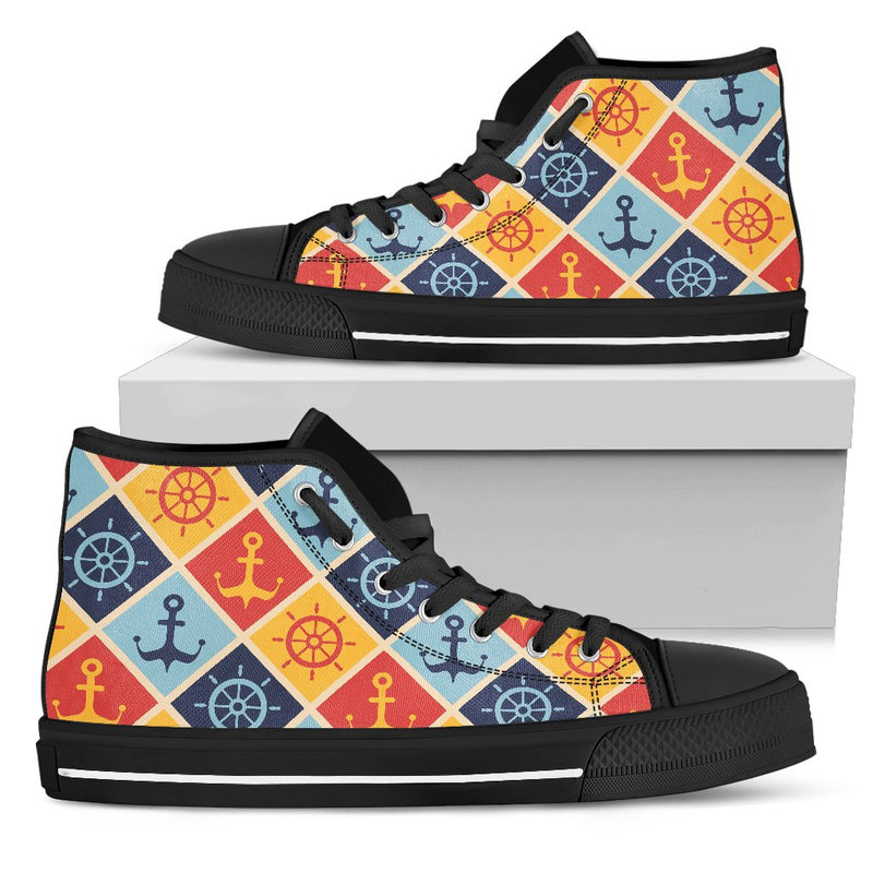 Nautical Pattern Design Themed Print Women High Top Shoes