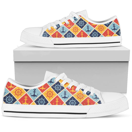 Nautical Pattern Design Themed Print Women Low Top Shoes-JTAMIGO.COM