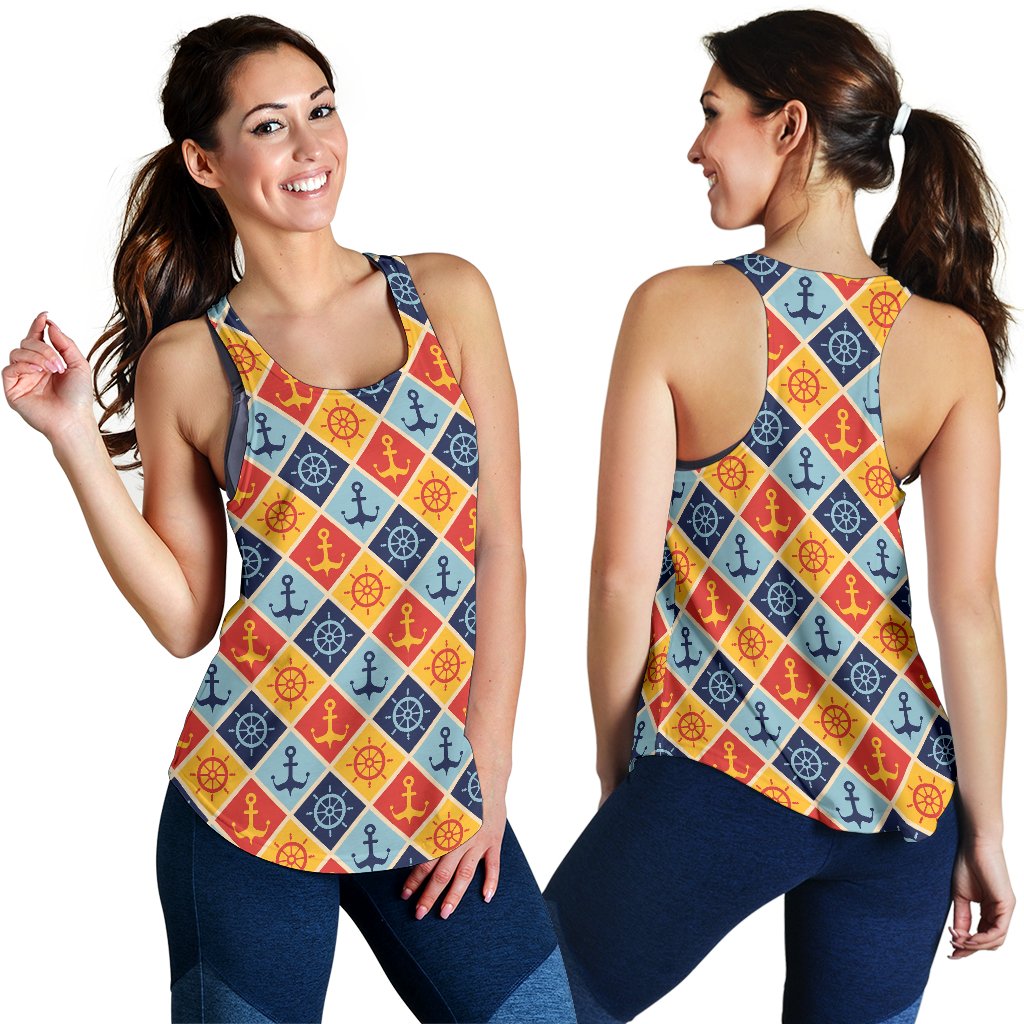 Nautical Pattern Design Themed Print Women Racerback Tank Top