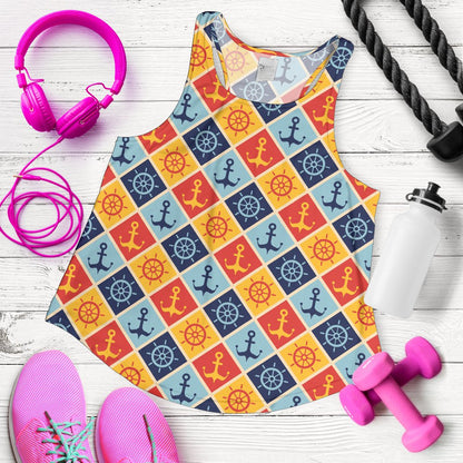 Nautical Pattern Design Themed Print Women Racerback Tank Top