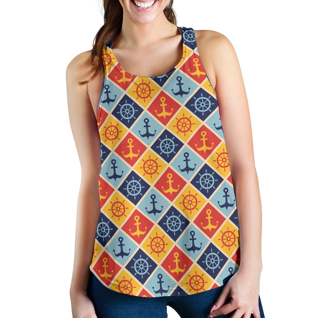 Nautical Pattern Design Themed Print Women Racerback Tank Top