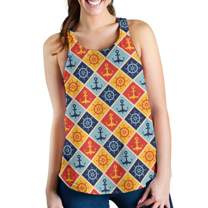 Nautical Pattern Design Themed Print Women Racerback Tank Top