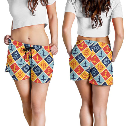 Nautical Pattern Design Themed Print Women Shorts-JTAMIGO.COM
