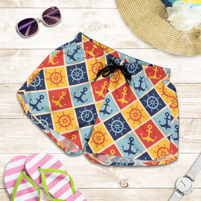 Nautical Pattern Design Themed Print Women Shorts-JTAMIGO.COM