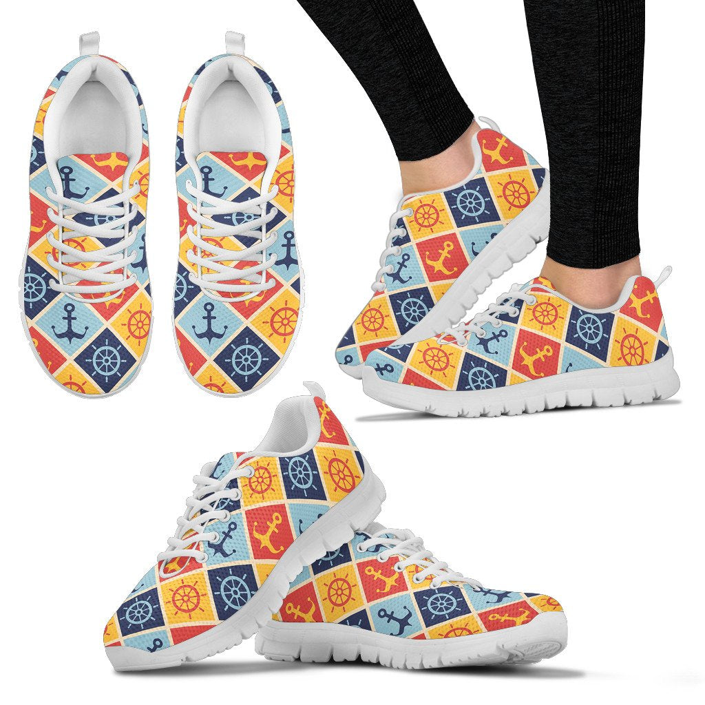 Nautical Pattern Design Themed Print Women Sneakers Shoes