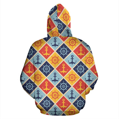 Nautical Pattern Design Themed Print Zip Up Hoodie