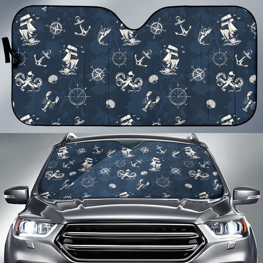 Nautical Sea Themed Print Car Sun Shade For Windshield
