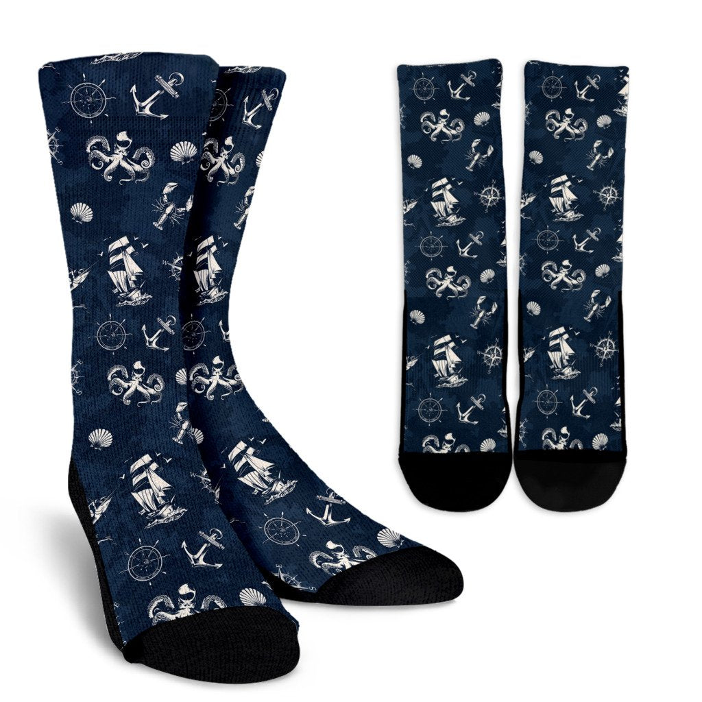 Nautical Sea Themed Print Crew Socks