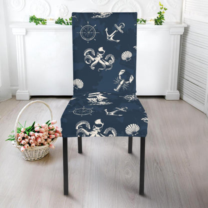 Nautical Sea Themed Print Dining Chair Slipcover-JTAMIGO.COM