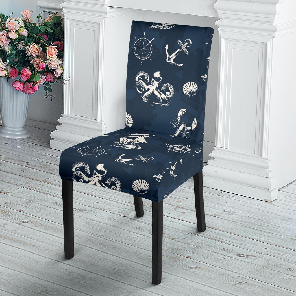 Nautical Sea Themed Print Dining Chair Slipcover-JTAMIGO.COM