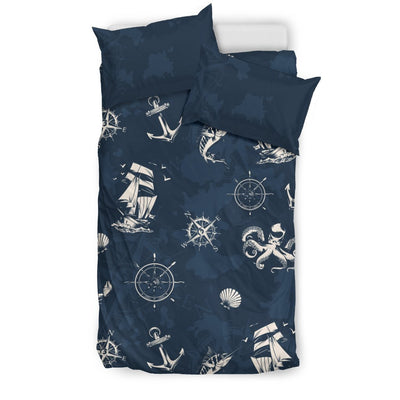 Nautical Sea Themed Print Duvet Cover Bedding Set