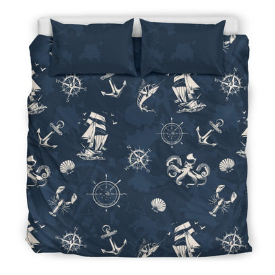 Nautical Sea Themed Print Duvet Cover Bedding Set