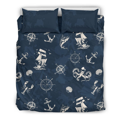 Nautical Sea Themed Print Duvet Cover Bedding Set