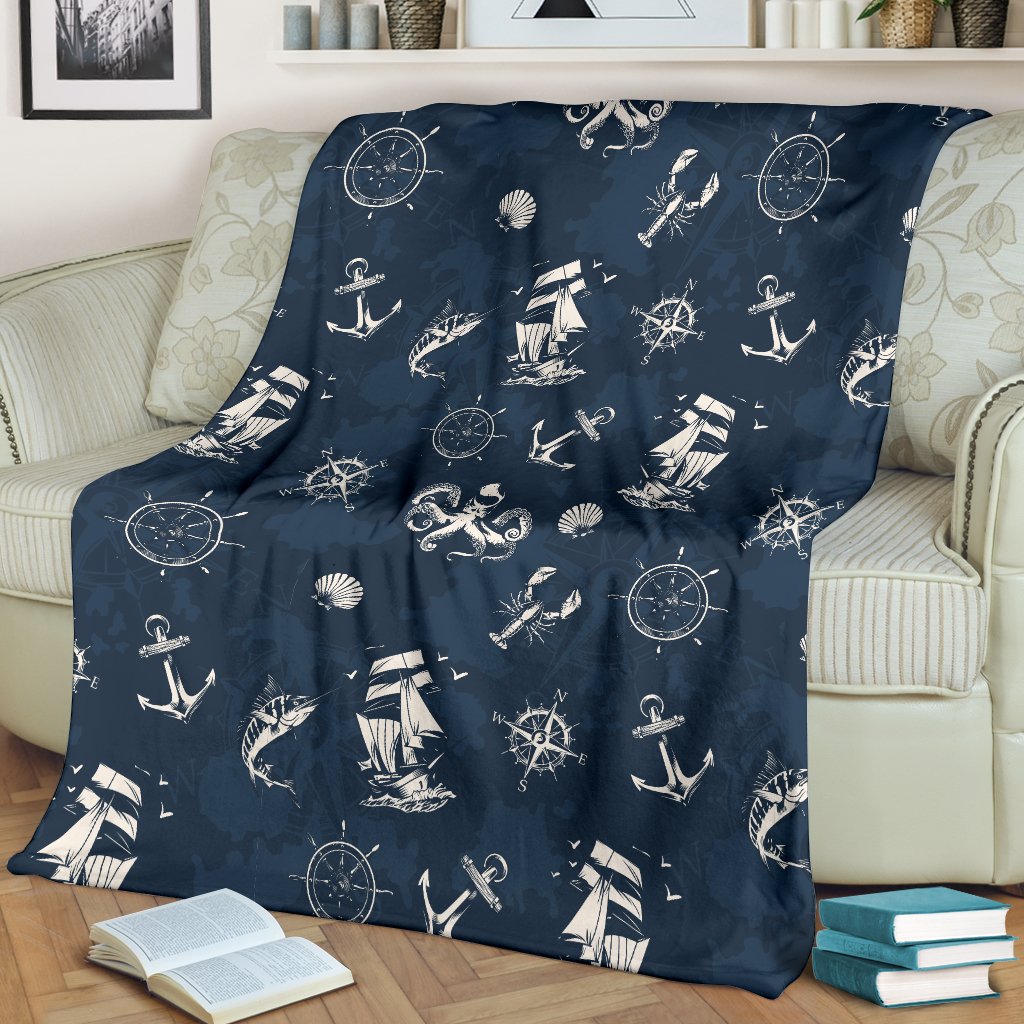 Nautical Sea Themed Print Fleece Blanket