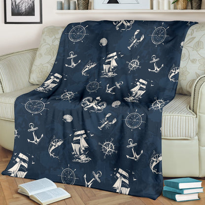 Nautical Sea Themed Print Fleece Blanket
