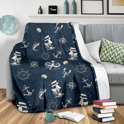 Nautical Sea Themed Print Fleece Blanket
