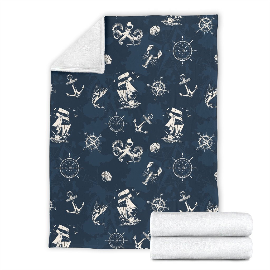 Nautical Sea Themed Print Fleece Blanket