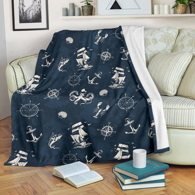Nautical Sea Themed Print Fleece Blanket