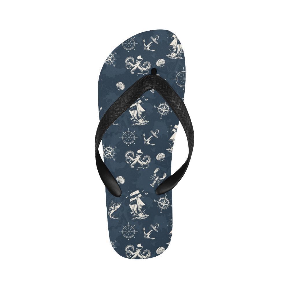 Nautical Sea Themed Print Flip Flops-JTAMIGO.COM