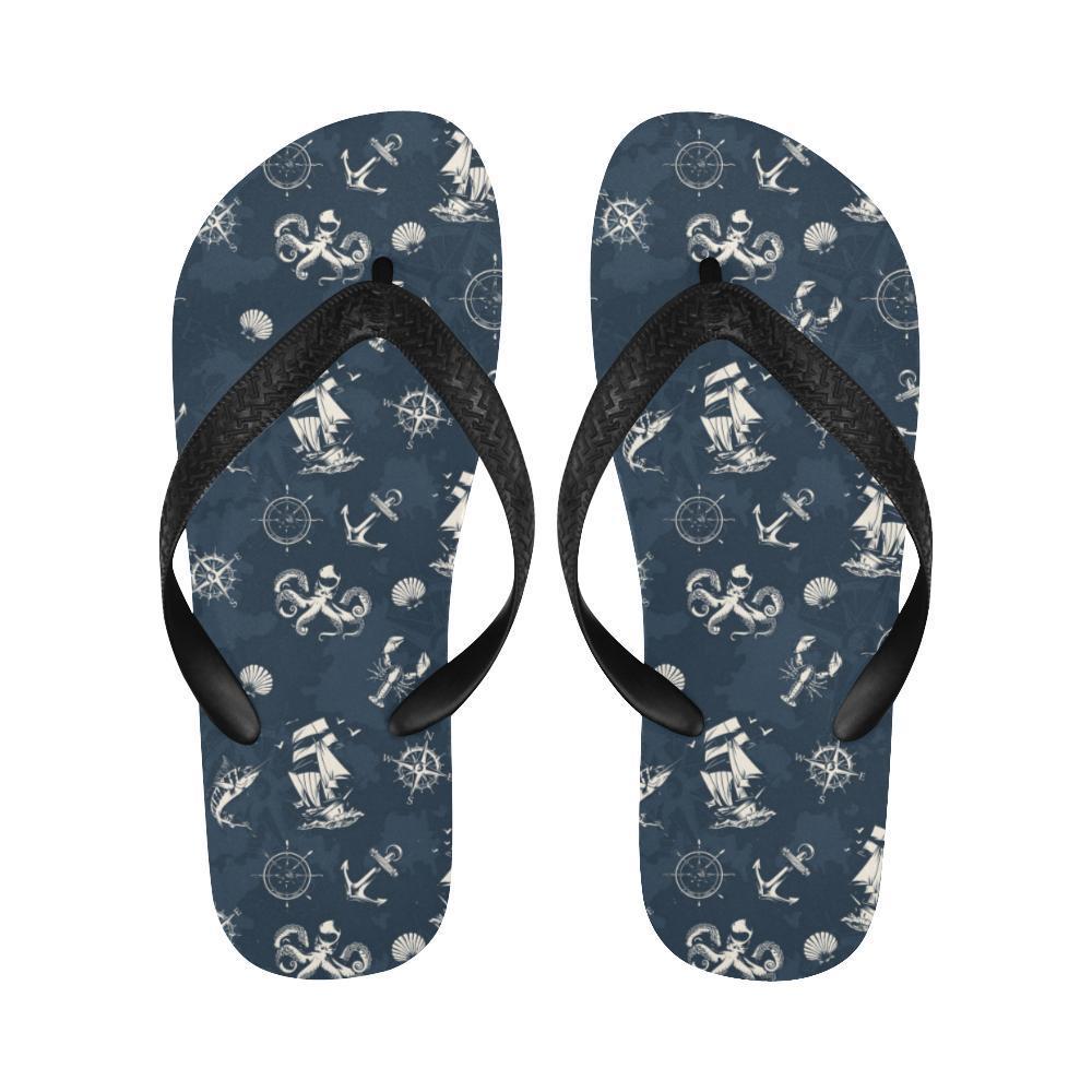Nautical Sea Themed Print Flip Flops-JTAMIGO.COM