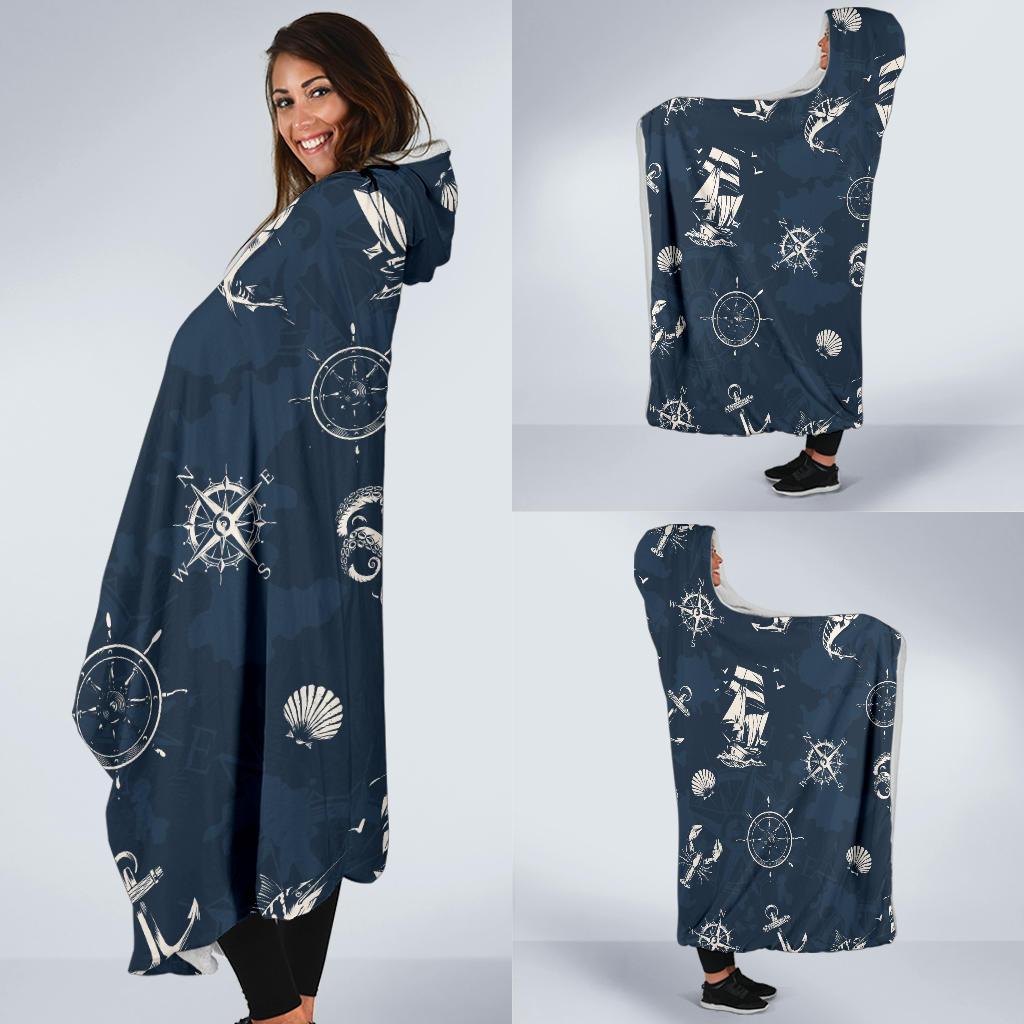 Nautical Sea Themed Print Hooded Blanket-JTAMIGO.COM