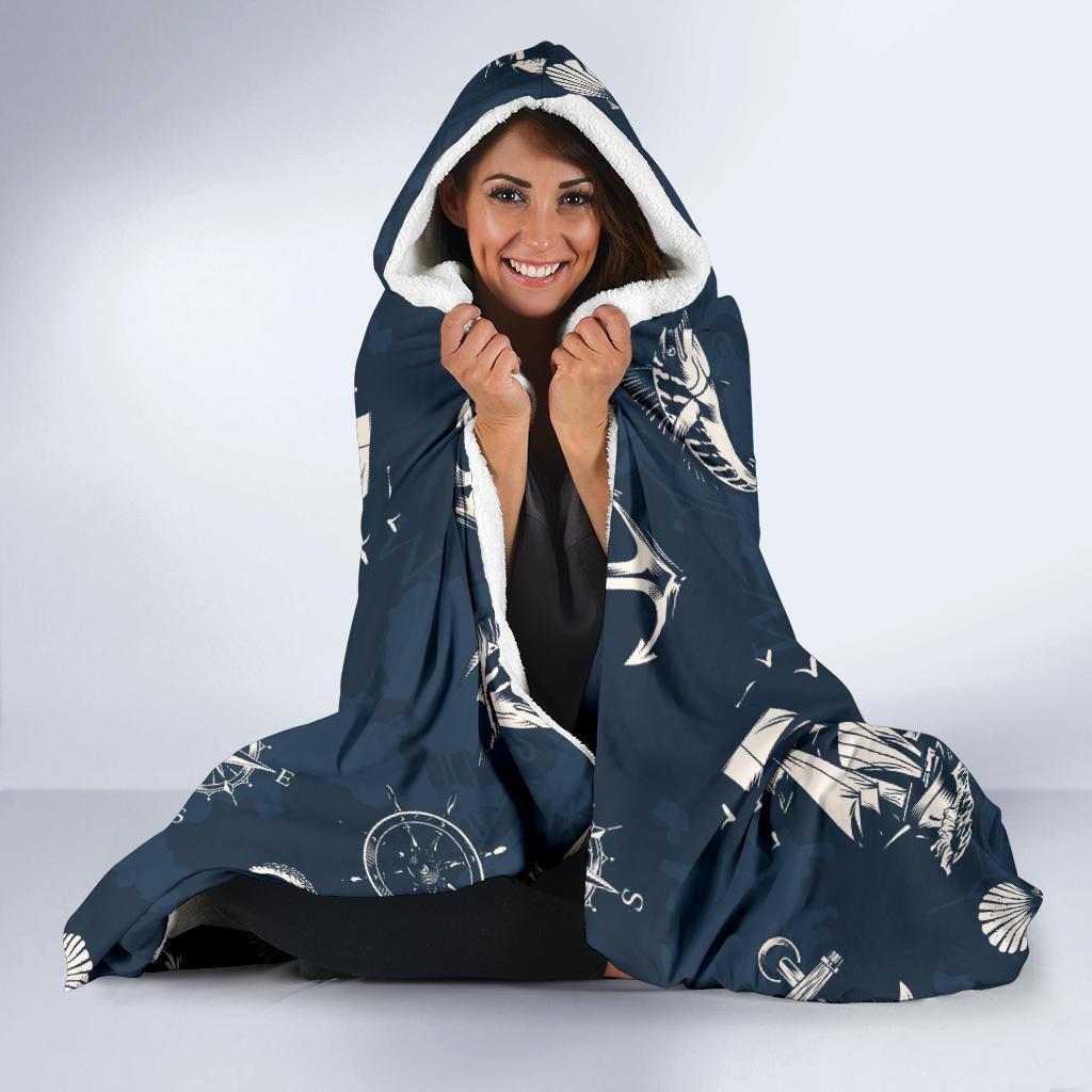 Nautical Sea Themed Print Hooded Blanket-JTAMIGO.COM