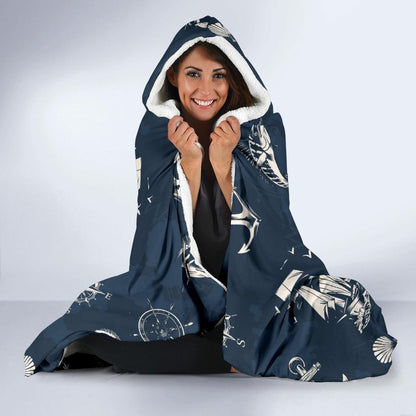 Nautical Sea Themed Print Hooded Blanket-JTAMIGO.COM