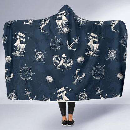 Nautical Sea Themed Print Hooded Blanket-JTAMIGO.COM
