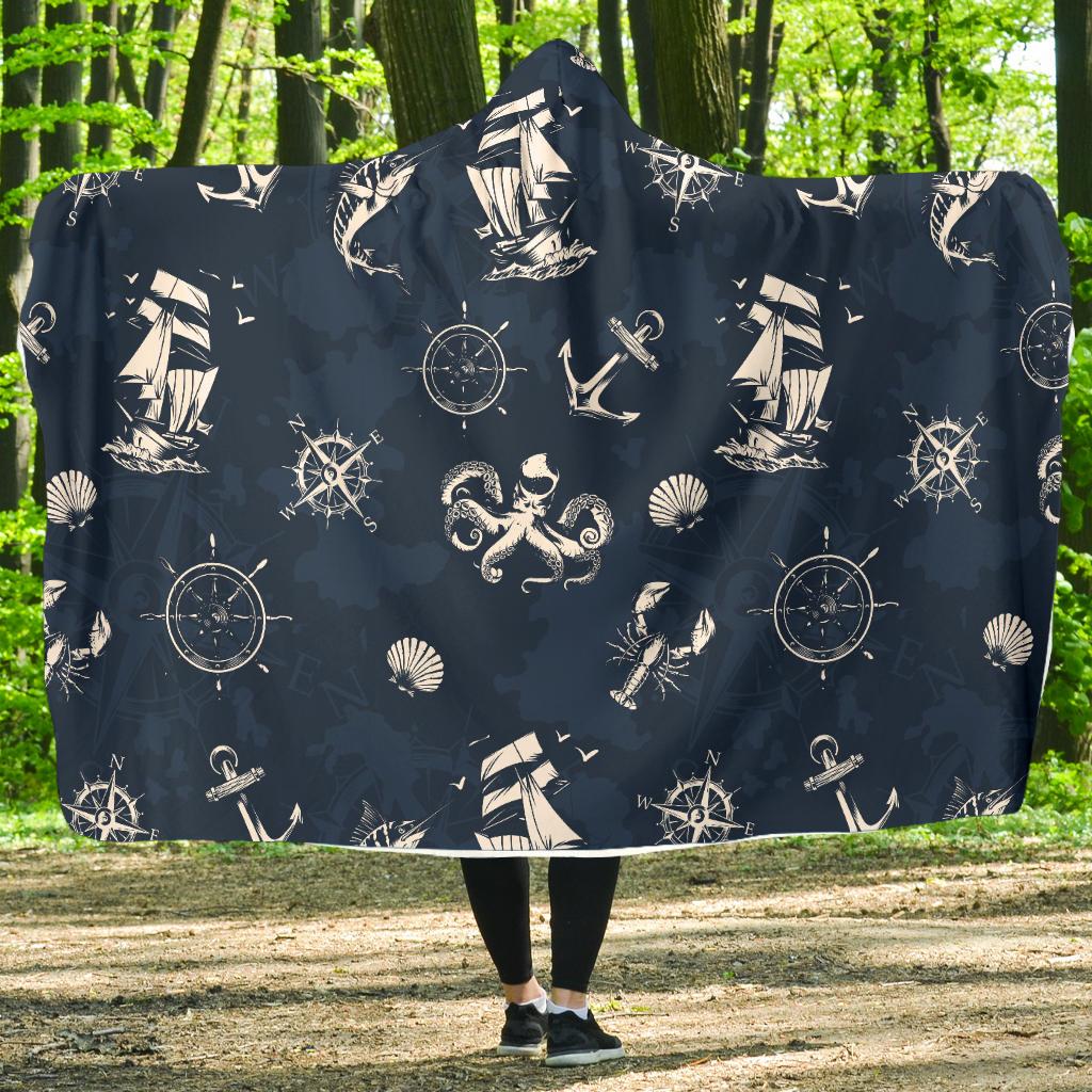 Nautical Sea Themed Print Hooded Blanket-JTAMIGO.COM